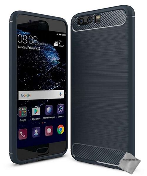 Housse etui coque silicone gel carbone pour Huawei P10 + verre trempe - BLEU - htdmobiles