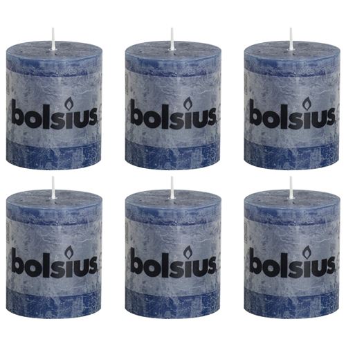 Bolsius Bougies pilier rustiques 6 pcs 80 x 68 mm Bleu foncé