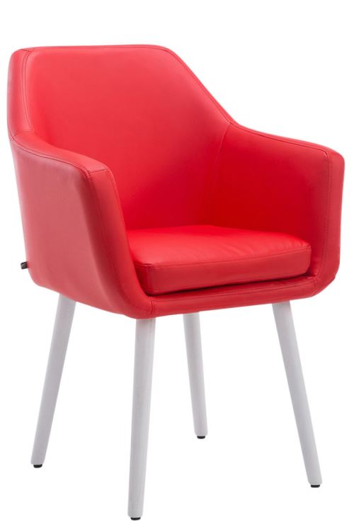 Chaise de salle à manger Utrecht Similicuir - Piètement en bois de chêne Blanc - Siège Rouge