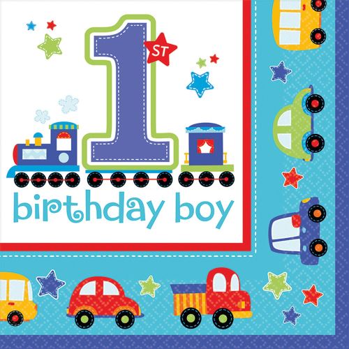 Amscan serviettes premier anniversaire garçon 33 x 33 cm 16 pièces