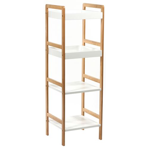 Instant d'O - Etagère de Salle de bain 4 niveaux - Bambou - Blanc - Blanc