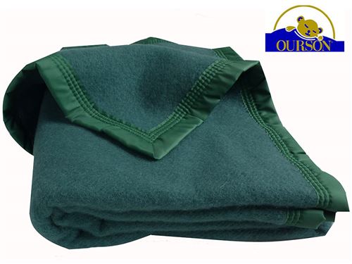 Couverture pure laine woolmark ourson 350 gr vert 240x260