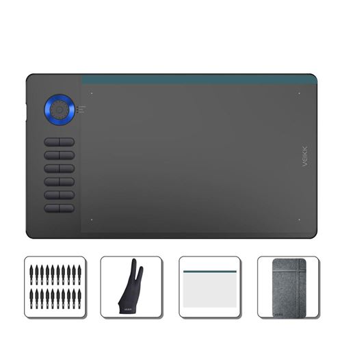 3 Pièces Tablette Graphique VEIKK-A15Pro Avec Stylet ,10*6 Pouces ,Compatible PC Window et Mac OS - Bleu