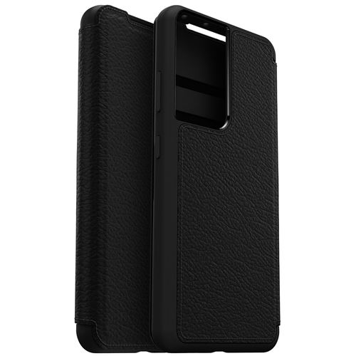 OtterBox Strada Series - Flip cover voor mobiele telefoon - leer, polycarbonaat - schaduwzwart - voor Samsung Galaxy S21 Ultra 5G
