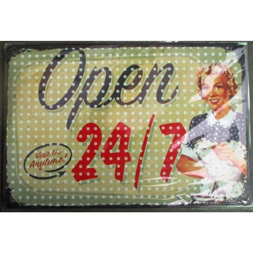 plaque pin up style 50's open 24 hours 7 days tole cuisine