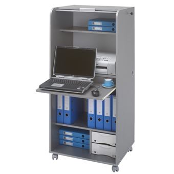 Armoire Informatique Mobile 2 Tiroirs Alu 5 Niches L 65.2 H 139.9 P 53.1 cm - L 65.2 x l 53.1 x H 139.2 cm - 1
