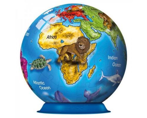 Puzzle 72 Pièces : Puzzle Balle - Mappemonde Illustrée (En Anglais), Ravensburger