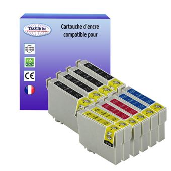 10 Cartouches Compatibles avec Epson Stylus SX100, SX105, SX110, SX115 remplace Epson T0711 T0712 T0712 T0714 - T3AZUR - 1