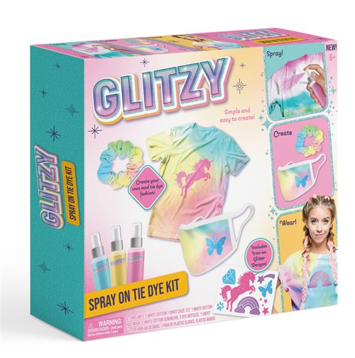 Glitzy, Coffret Spray on Tie + Dye, Loisirs creatifs,Creation de ses propres accessoires en tie + dye