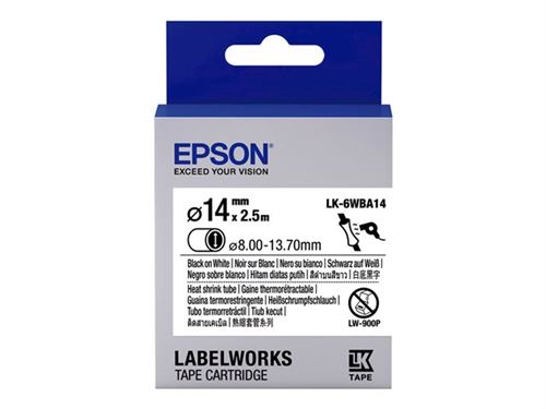 Epson LabelWorks LK-6WBA14 - Zwart op wit - Rol (1,4 cm x 2,5 m) 1 rol(len) buis - voor LabelWorks LW-1000, 300, 400, 600, 700, 900, Z5000, Z5010, Z700, Z710, Z900