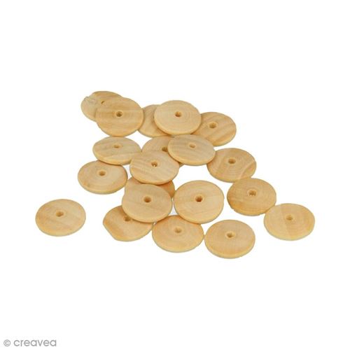 Perles plates rondes en bois à décorer - 15 mm - 35 pcs