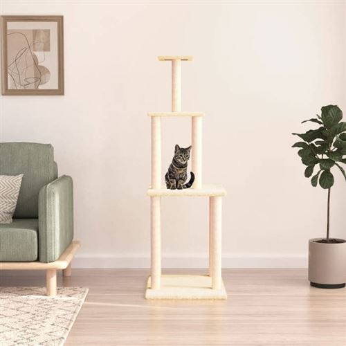 vidaXL Arbre à chat avec griffoirs en sisal crème 149 cm, tour à chat, griffoir pour chat, poteau à chat, meuble pour chat