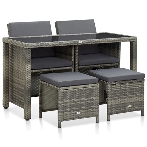 Mobilier &agrave; d&icirc;ner de jardin 5pcs et coussins R&eacute;sine tress&eacute;e Gris vidaXL - Grey