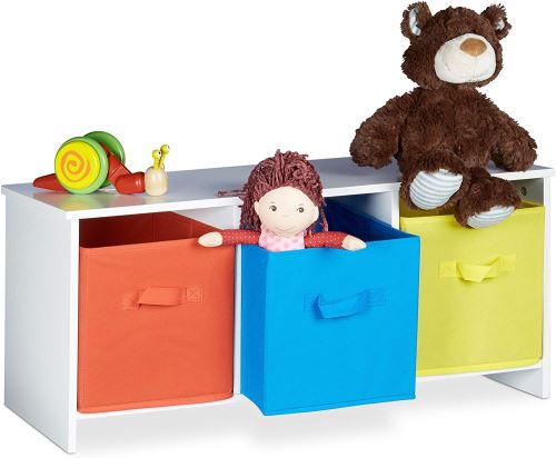 Relaxdays Banc de Rangement Enfant Albus Caisse à Jouets colorée Banc en Bois boîte à Jouets Pliable HxlxP: 35,5 x 81 x 29 cm, Blanc