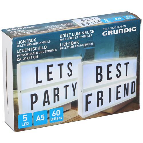 Boîte à lumière LED Grundig avec 60 lettres 21x15x4 cm