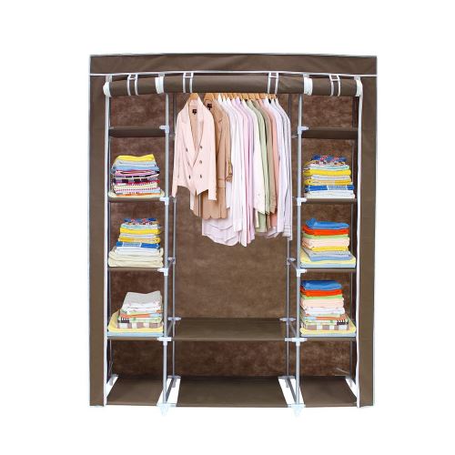 Todeco - Penderie, Armoire, 3 portes, 172 x 134 x 43 cm, Marron, Poids: 3 kg