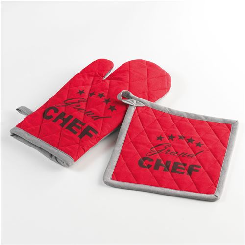 Gant + manique 17 x 31 cm/20 x 20 cm coton imprime chef etoile Rouge