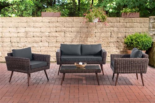 Salon de Jardin Kiruna en polyrotin 5mm Marron marbré , Anthracite/40 cm (Dunkelbraun)