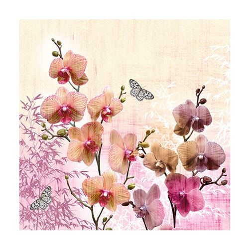 20 serviettes fleurs orchidées orient 33x33cm