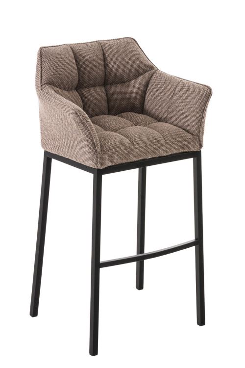 CLP Tabouret de bar Damaso en Tissu avec 4 pieds , Marron terre/Noir