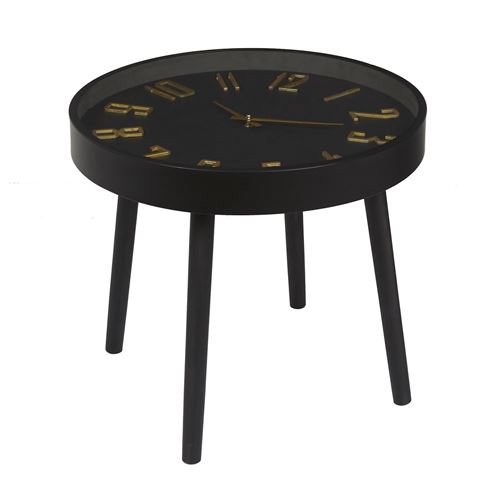 Non Communiqué Noir The Home Deco Factory - Table D'appoint Avec Horloge - Diam. 50 Cm X H. 43,5 Cm - Lounge