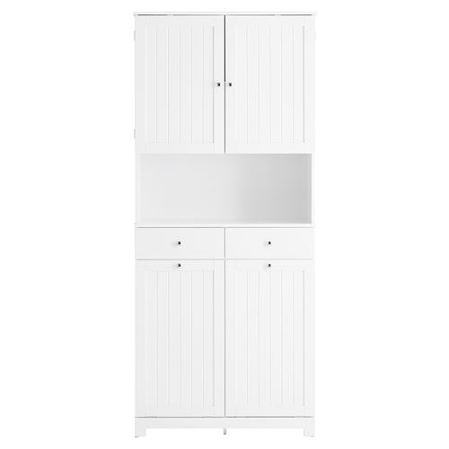Colonne de rangement pour salle de bain avec paniers et tiroirs, armoire fermée avec étagère ouverte