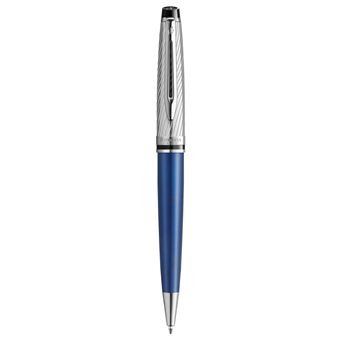 WATERMAN Expert Deluxe Stylo bille, Laque métallique Bleu, capuchon métal, recharge bleue pointe moyenne, Coffret cadeau