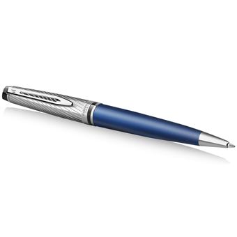 WATERMAN Expert Deluxe Stylo bille, Laque métallique Bleu, capuchon métal, recharge bleue pointe moyenne, Coffret cadeau