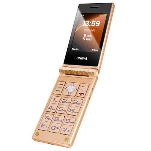 Téléphone clapet double écran Batterie 1200mAh Double Sim Avizar Dorée