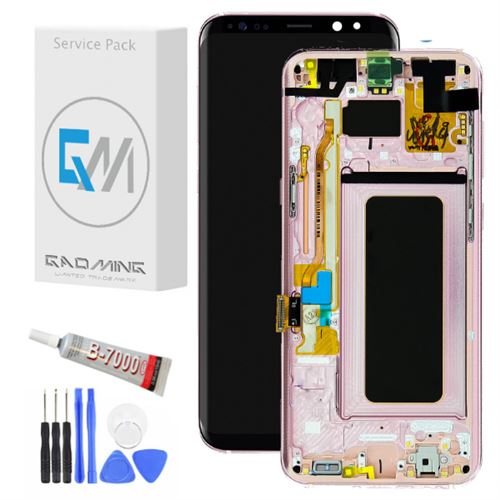 kit Gaoming - écran tactile et LCD assemblés pour Samsung Galaxy S8 plus + avec châssis rose avec UV glue et outils