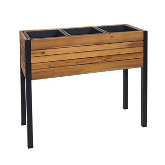 Jardinière MENDLER HWC-L22 75x81x30cm Outdoor Alu bois d'acacia MVG-certifié, brun - 1