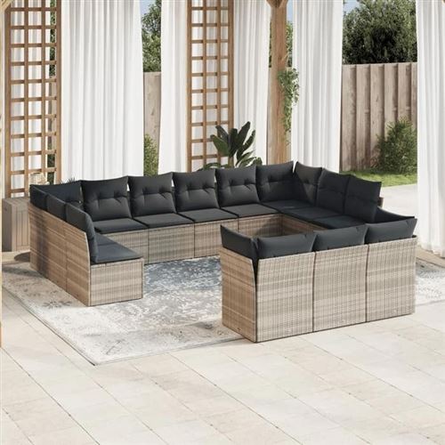 Vidaxl Gris/Clair Salon De Jardin 13 Pcs Avec Coussins - Image 3
