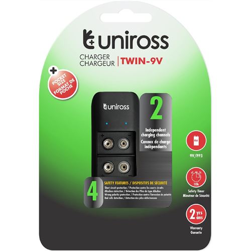 UNIROSS Chargeur TWIN pour 1 à 2 Piles Ni-MH 9V