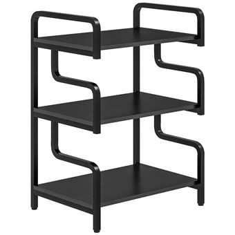Meuble imprimante design - support imprimante 3 étagères - acier panneaux noir - 1