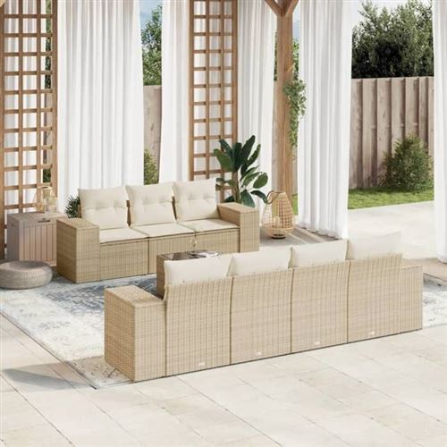 vidaXL 8-tlg. Garten-Sofagarnitur mit Kissen Beige Poly Rattan