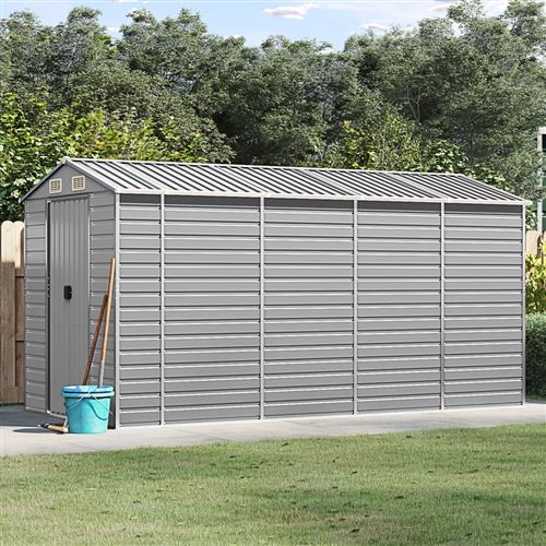 Abri de jardin vidaXL gris clair 191x385x198 cm acier galvanisé