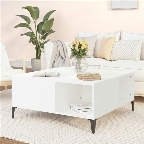 vidaXL Table basse blanc 80x80x36,5 cm bois d'ingénierie