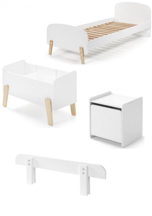 Vipack KIDDY Lit simple + Chevet + Barri&egrave;re de lit + Coffre &agrave; jouets