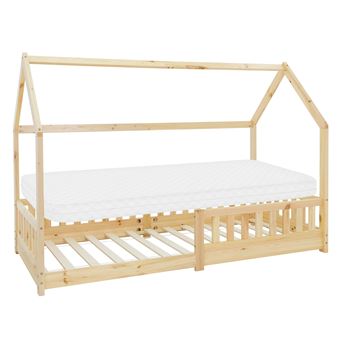 ML-Design Lit Cabane Enfant 90x200 cm Naturel avec Matelas H:10cm, Protection Contre la - 1