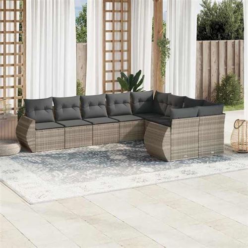 Non Communiqué Gris Vidaxl Salon De Jardin Avec Coussins 9 Pcs, Canapés Avec Dossier, Ensemble De Meubles, Mobilier De Terrasse Patio, 3221841