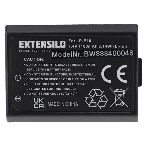 EXTENSILO Batterie compatible avec Canon EOS Kiss X90, Rebel 1300D, Kiss X50, Kiss X70 appareil photo, reflex numérique (1100mAh, 7,4V, Li-ion)
