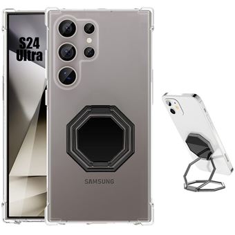 Coque pour Samsung Galaxy S24 Ultra, Silicone Transparent avec Support Anneau Réglable Noir - BOOLING - 1