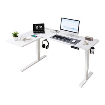 Bureau,OMOZUN,Bureau d'angle en L à hauteur réglable électriquement,avec port USB,stable et silencieux,idéal pour le télétravail,hauteur réglable de 73 à 118 cm,blanc - 1