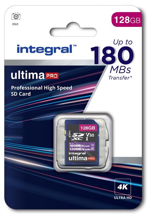 Integral UltimaPro - Carte mémoire flash - 128 Go - Video Class V30 / UHS-I U3 / Class10 - SDXC UHS-I