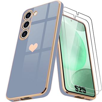 Coque + 2 Verres Trempés pour Samsung Galaxy S25, Protection avec Motif Cœur Antichoc Léger - Bleu - BOOLING - 1