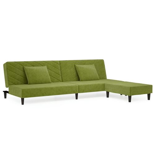 vidaXL Canapé-lit 2 places 2 oreillers repose-pied Vert clair Velours