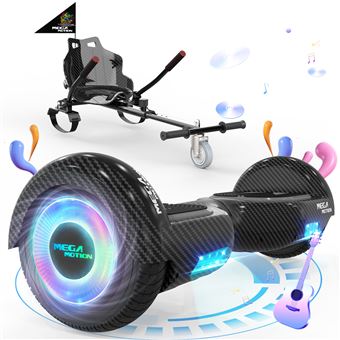 MEGA MOTION Hoverboard Noir + Kart Noir pour Enfants, 2 roues de 6,5 pouces Haut-parleur Bluetooth, Gokart Gyropode Lumières LED - 1