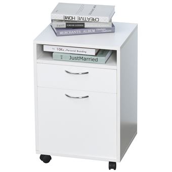 Caisson De Bureau Rangement Sur Roulettes HOMCOM - Tiroir, Placard, Niche, Panneaux Particules Brun