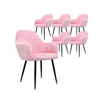 6x Chaise salle à manger cuisine en velours fauteuil siège rembourré rétro rose - 1