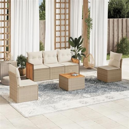 Vidaxl salon de jardin avec coussins 6 pcs beige r&eacute;sine tress&eacute;e